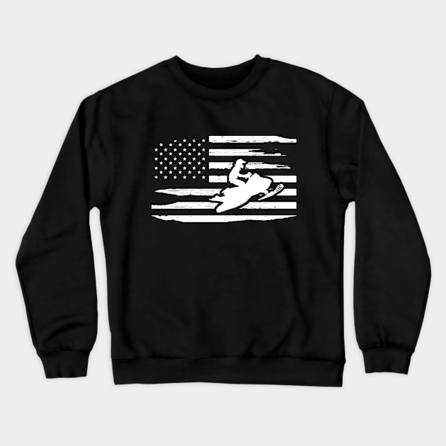 Snowmobile  and american flag Crewneck Sweatshirt by KC Happy Shop